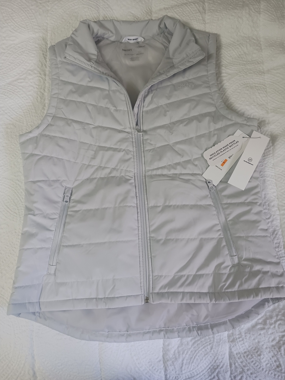 DKNY Light Gray Quilted Puffer Vest - Women